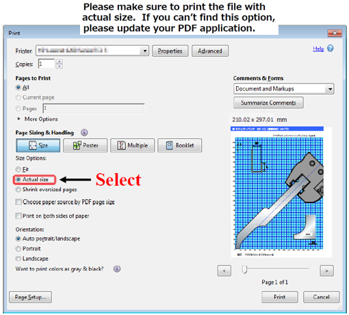 Please make sure to print the file with actual size. If you can't find this option, please update your PDF application.
